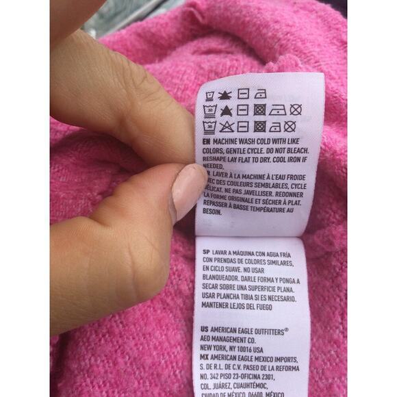 American Eagle Womens Thrashed Hoodie Sweater Size S Bright Pink Knit Leisure - Picture 9 of 11